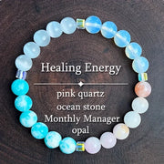 Crystal Bead String Bracelet, Light Blue.