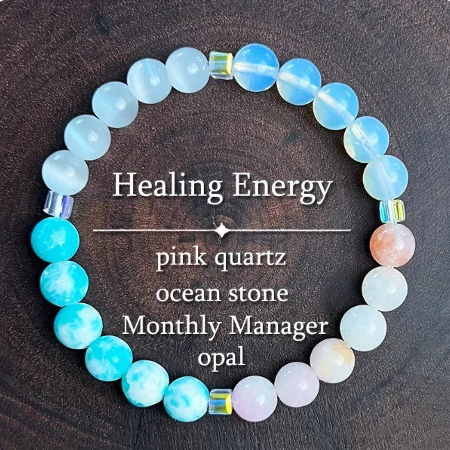 Crystal Bead String Bracelet, Light Blue.