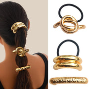 Gold Metal Ponytail Cuffs 3-Pack