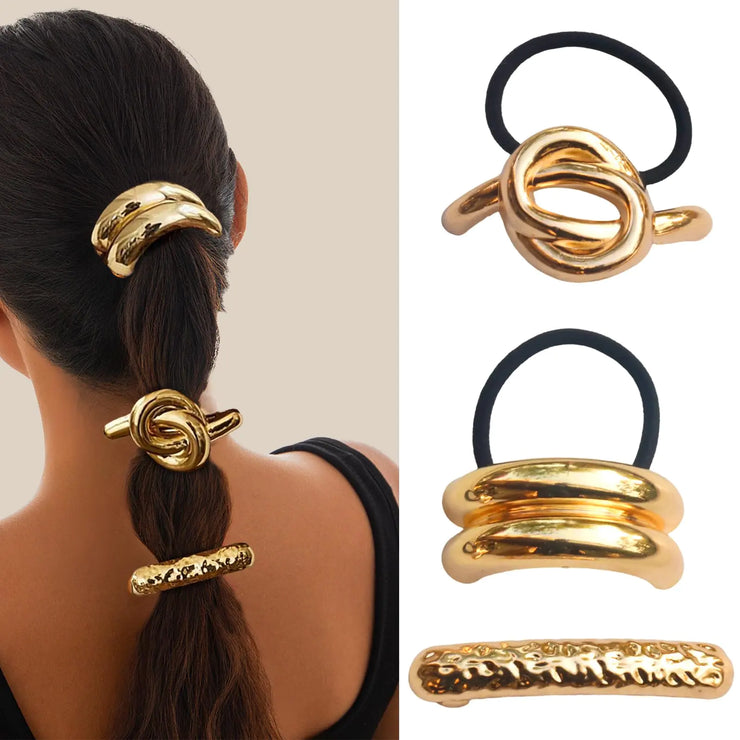 Gold Metal Ponytail Cuffs 3-Pack