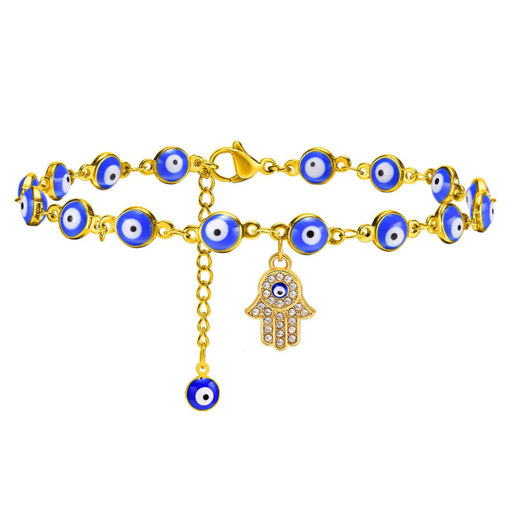 Evil Eye Fatiha Hand Zirconia Women's 18K Gold Anklet