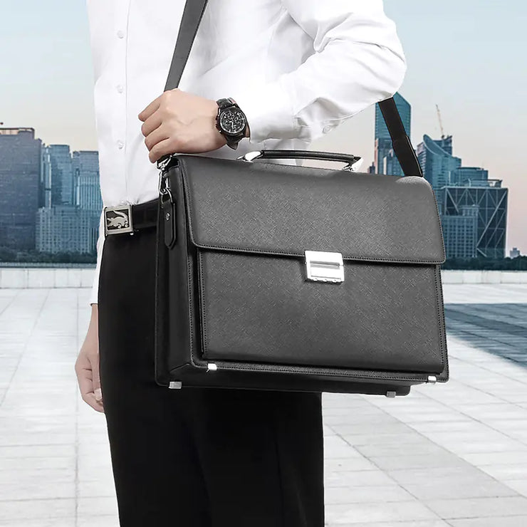 Leather Briefcase with Password Lock - Large Capacity