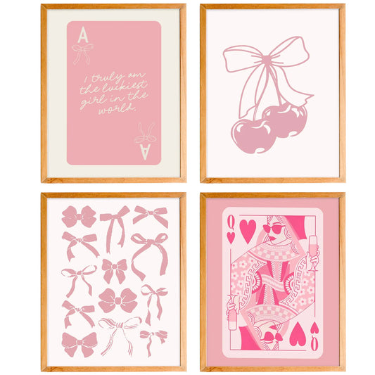 Pink Coquette Bow Art Prints - Preppy Wall Decor Set